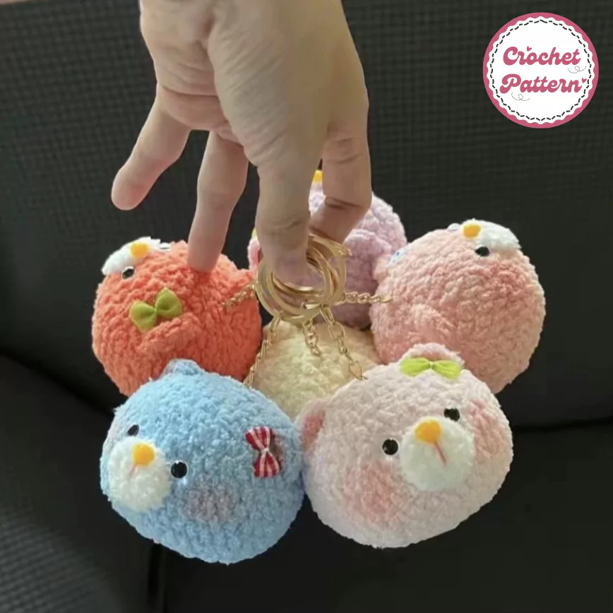 teddy bear head keychain crochet pattern