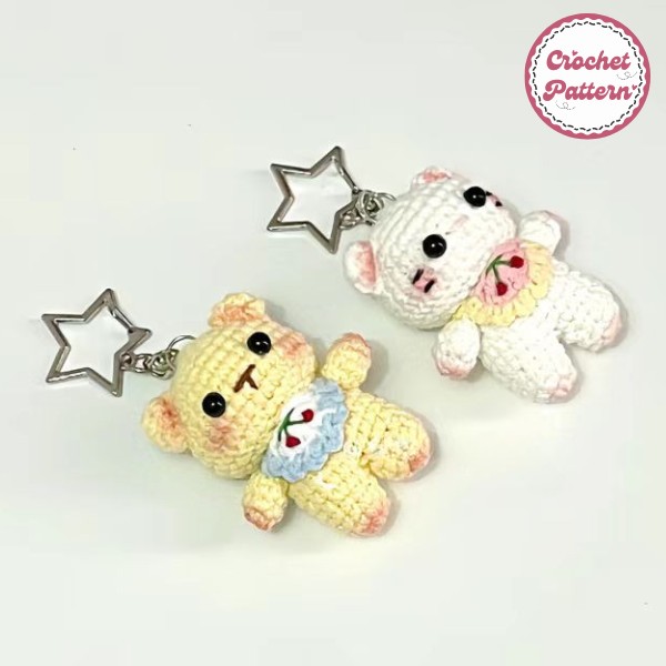 Bear Wearing Mini Apron Keychain Crochet Pattern