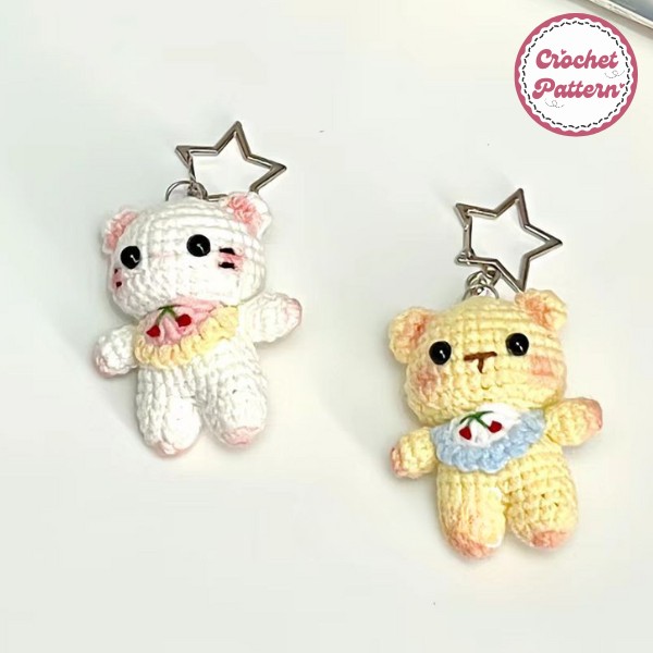 Bear Wearing Mini Apron Keychain Crochet Pattern