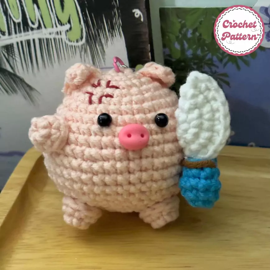 Pig Holding A Knife Keychain Crochet Pattern