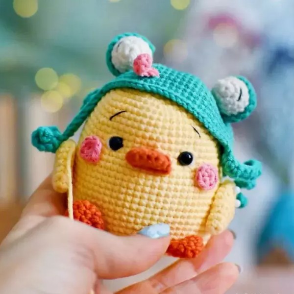 Yellow Duck Wearing Frog Hat Crochet Pattern