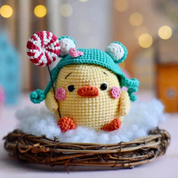 Yellow Duck Wearing Frog Hat Crochet Pattern