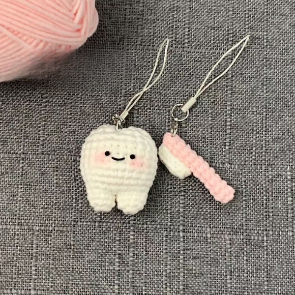 Tooth And Toothbrush Keychain Crochet Pattern